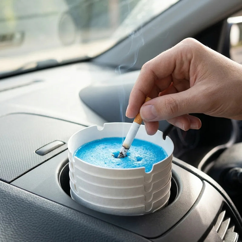 Disposable foam ashtray in a car cup holder